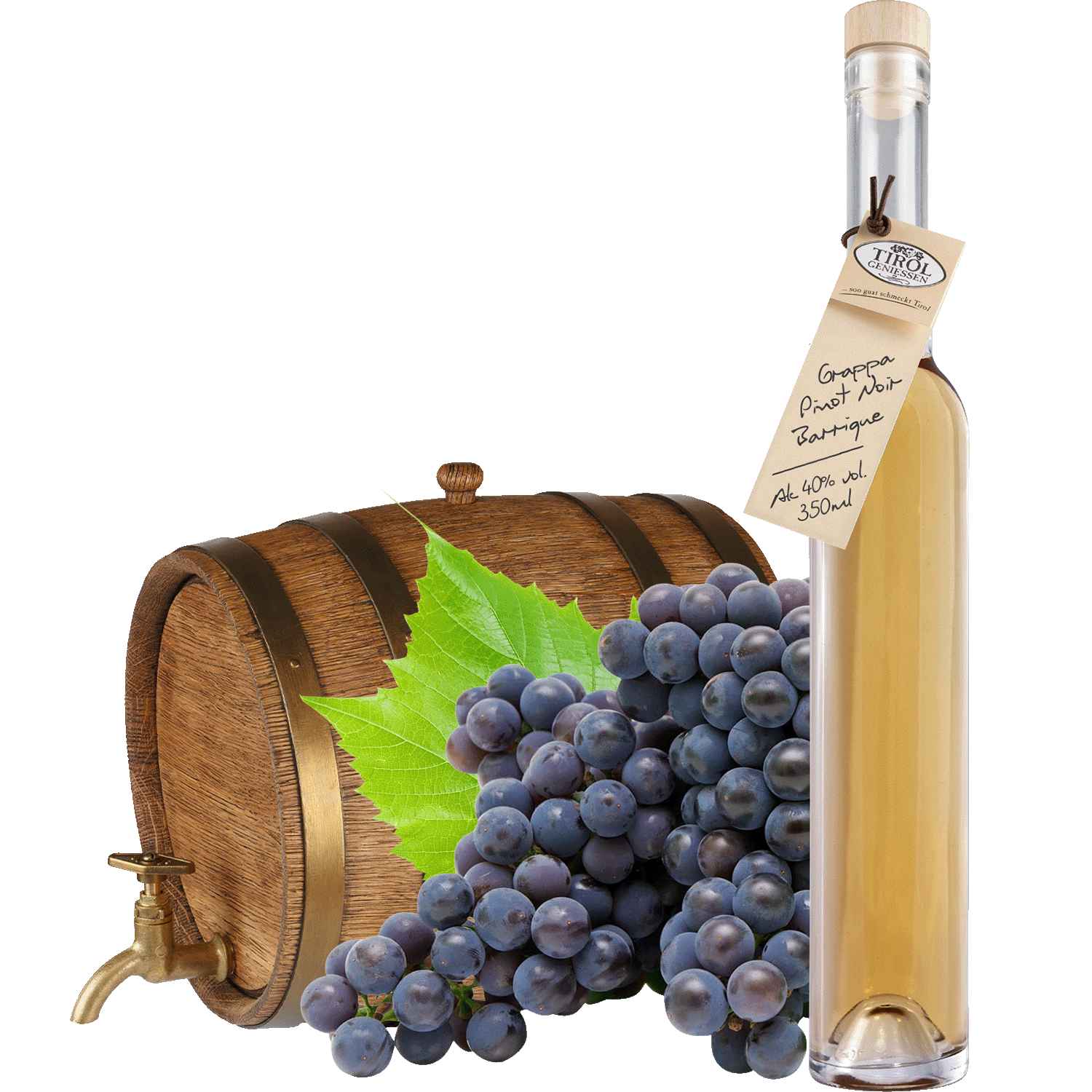 Grappa Pinot Noir Barrique in Geschenkflasche aus Südtirol von Tirol Geniessen