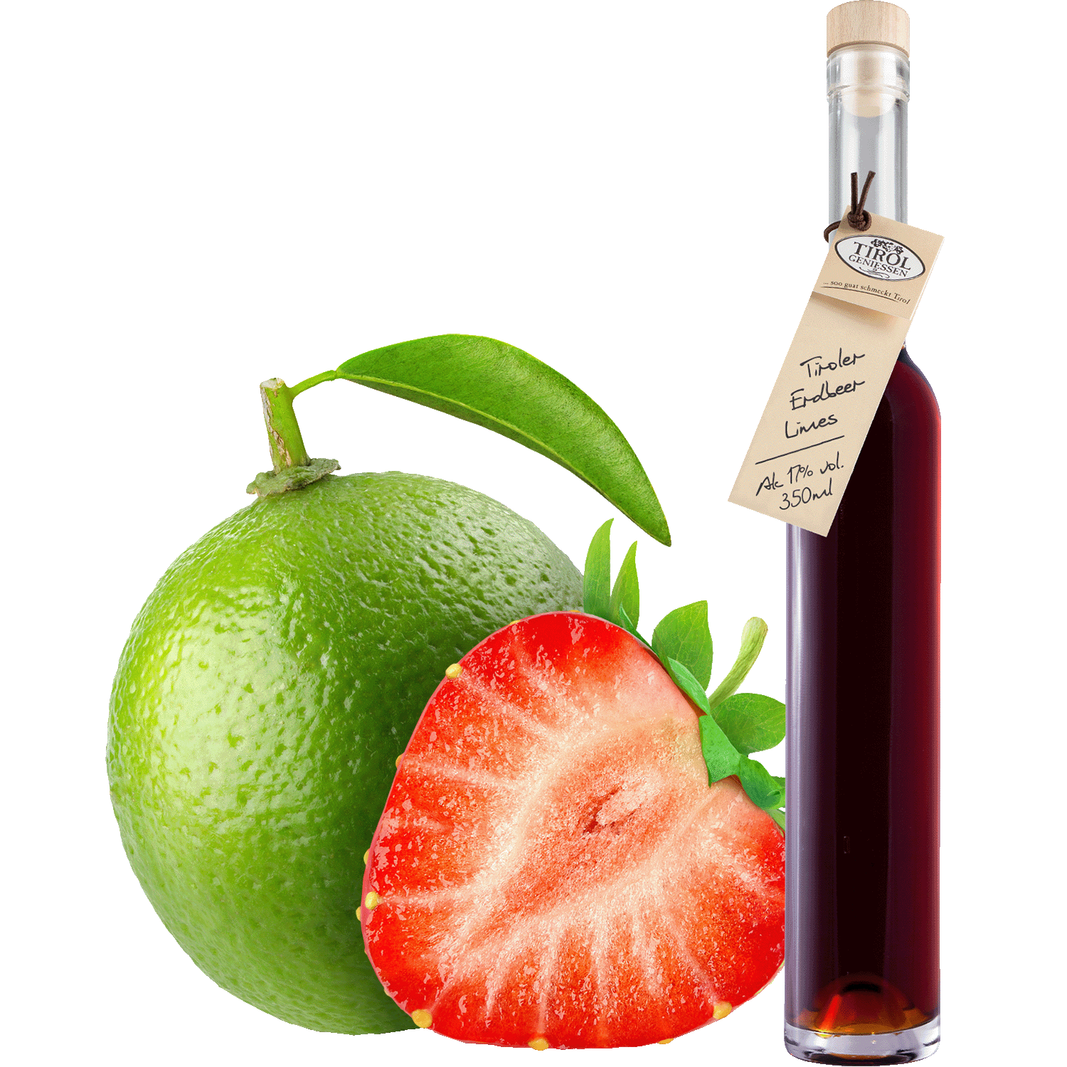 Strawberry Lime Liqueur in gift bottle from Austria from Tirol Geniessen