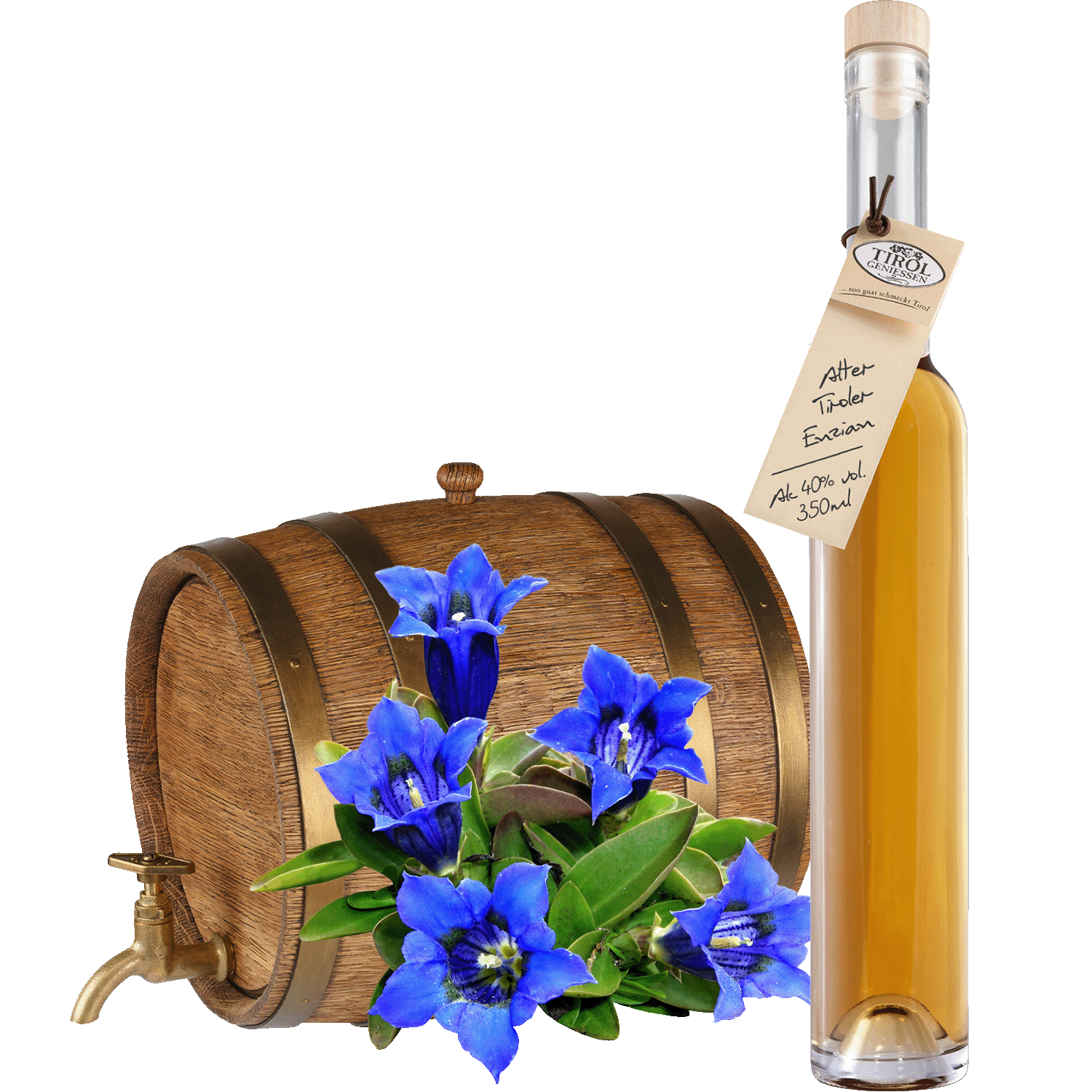 Old Gentian Spirit in gift bottle from Austria from Tirol Geniessen