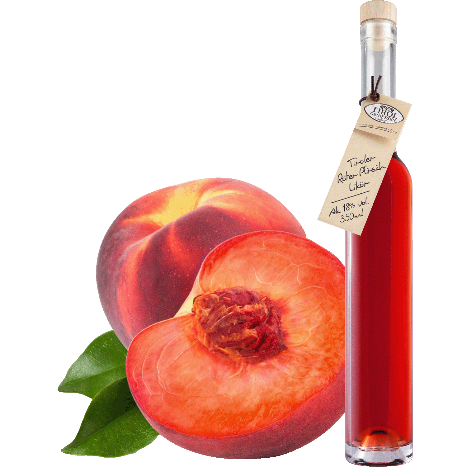 Red Vineyard Peach Liqueur in gift bottle from Austria from Tirol Geniessen