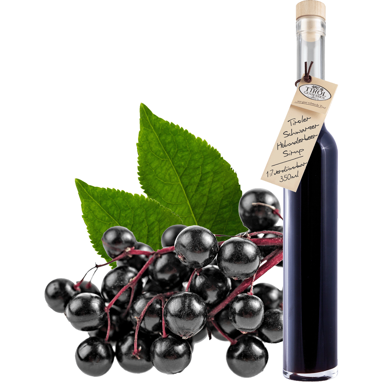 Black Elderberry Syrup in gift bottle from Austria from Tirol Geniessen