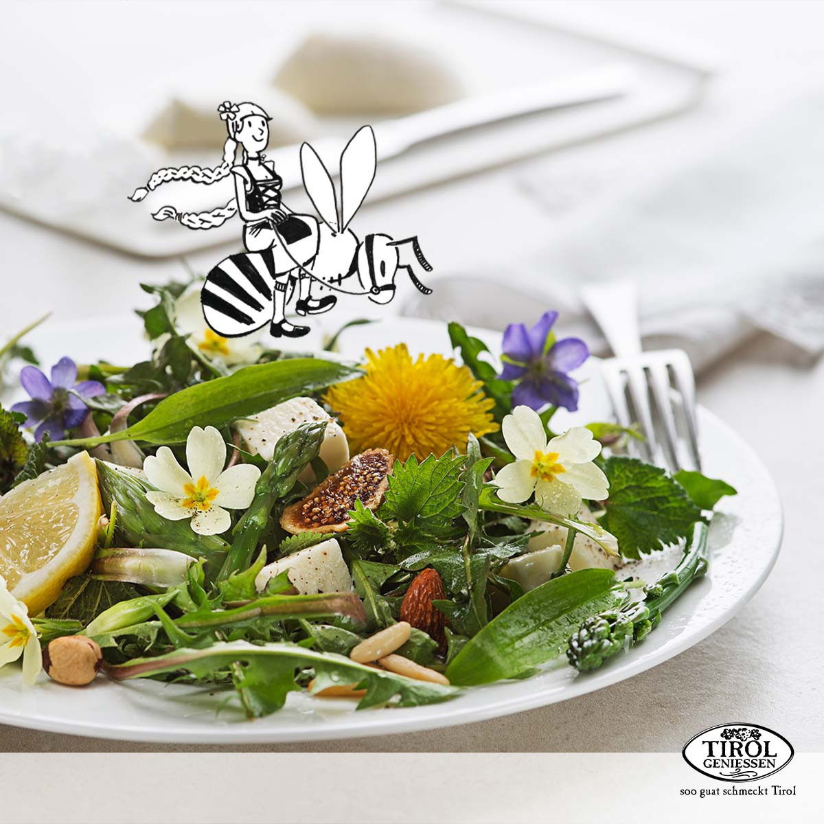 Frühling Salat aus Wildkräutern auf einem weißen Teller