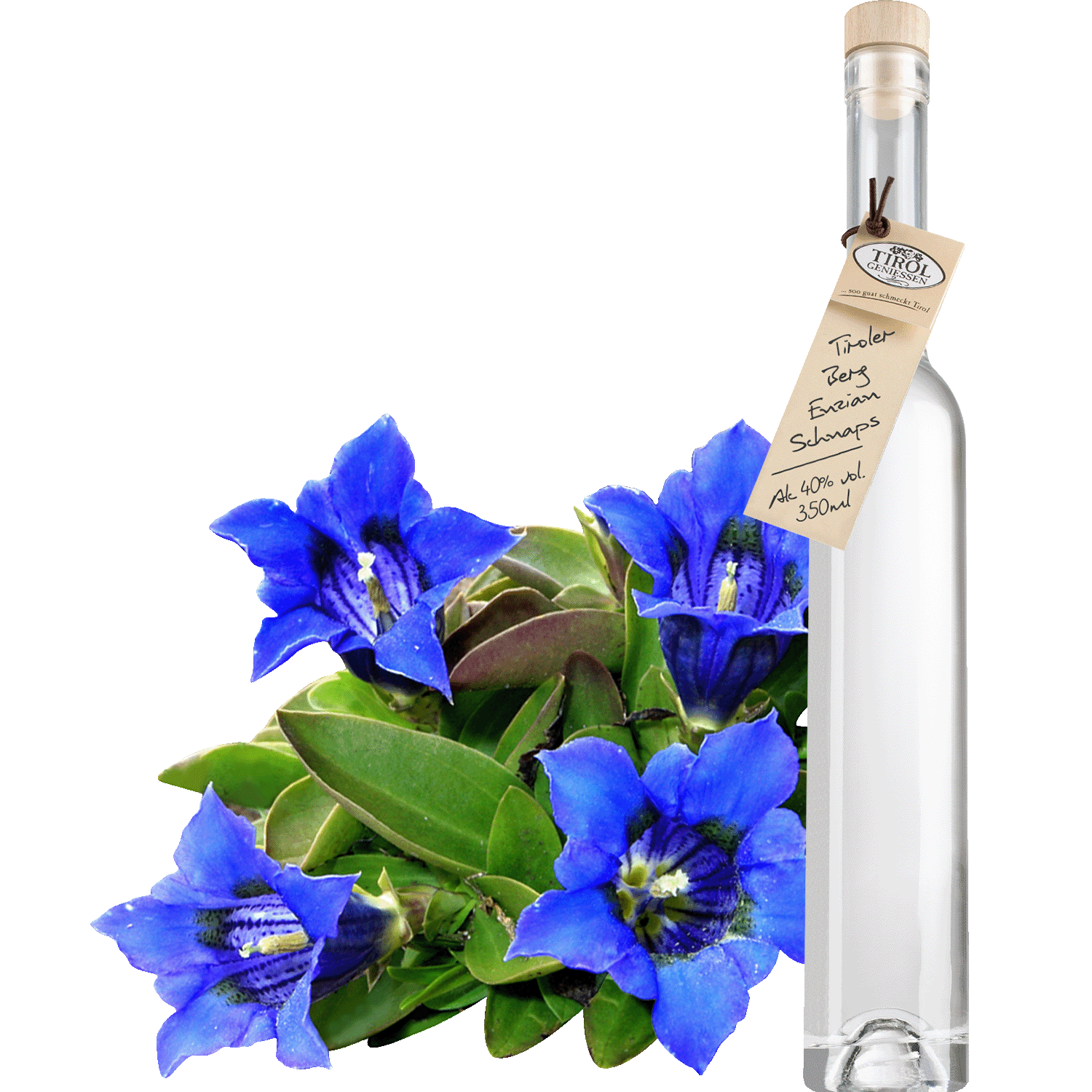 Mountain Gentian Schnapps in gift bottle from Austria from Tirol Geniessen